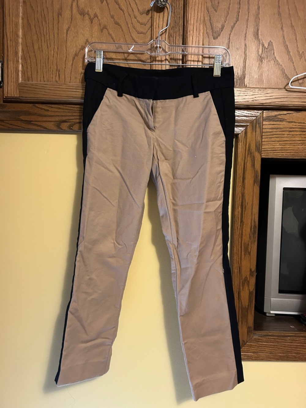 Ann Taylor Beige and Black Two-Tone Slim Pants